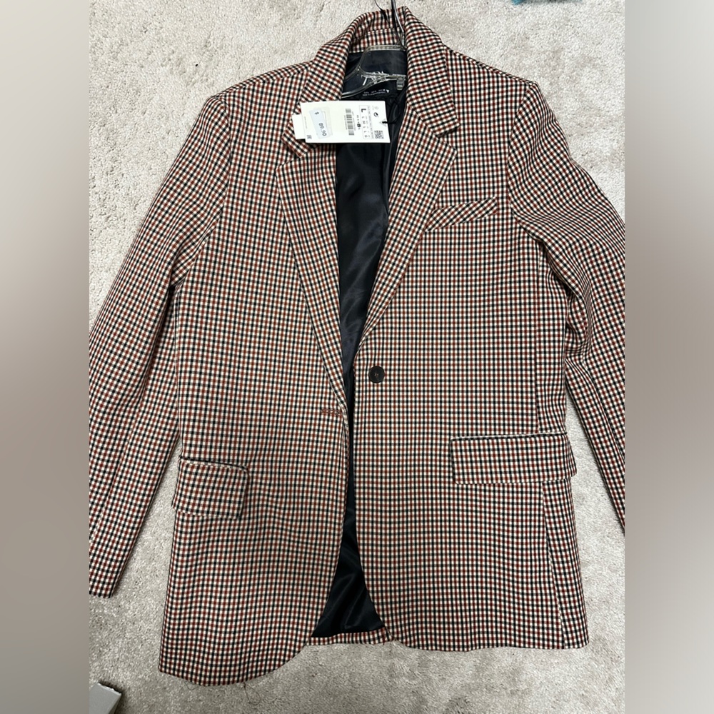 Zara houndtooth Brown Checkered oversized women Blazer NWT